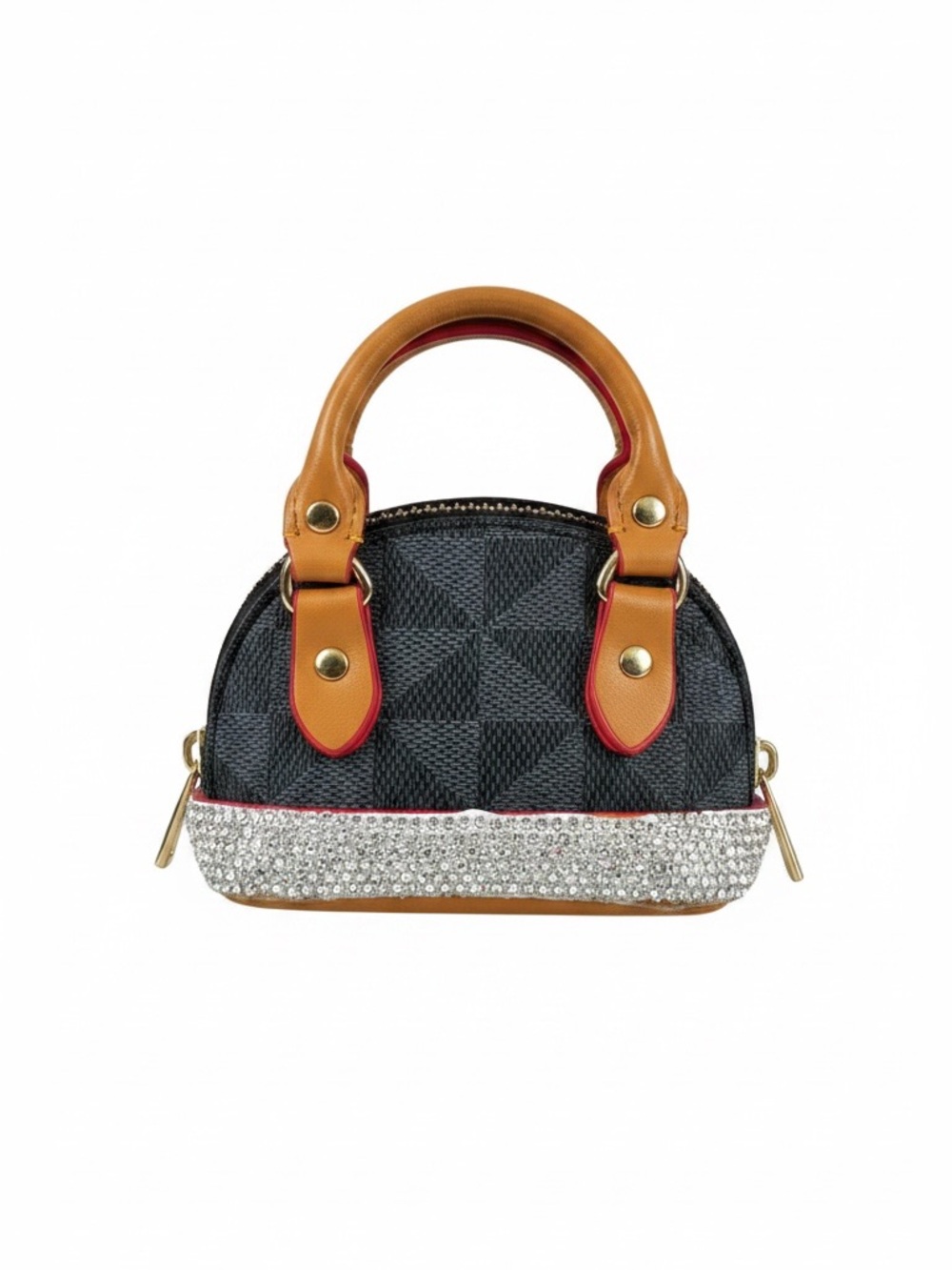 Black Patterned Mini Handbag Keychain with Yellow Handles